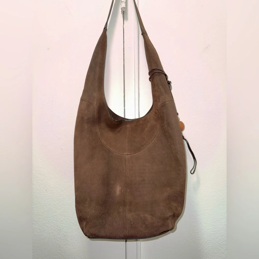 Y2K Lucky Brand Suede Chocolate Brown Hobo Bag with Tassel - Picture 2 of 6